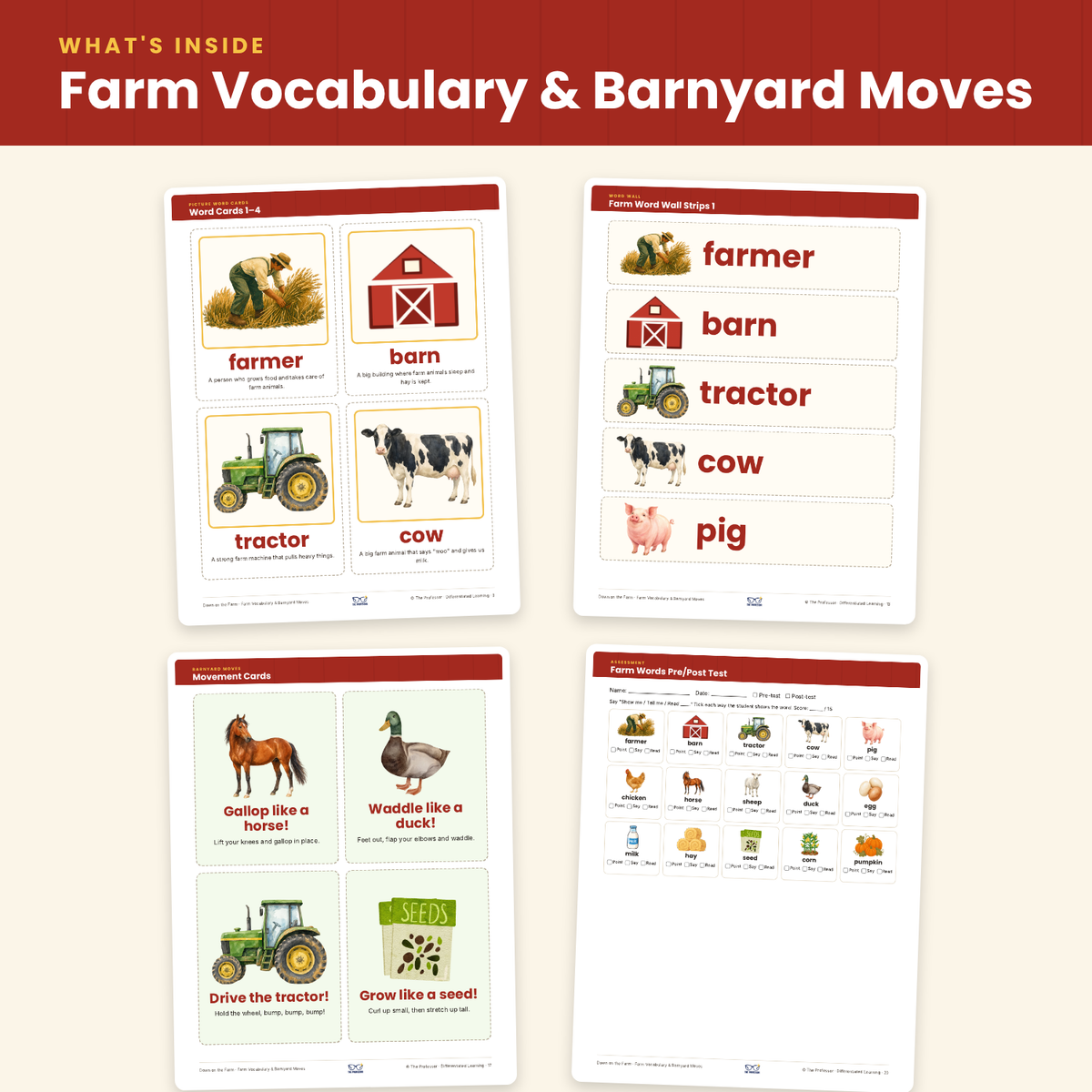 Farm Vocabulary Cards & Word Wall | 3 Levels | Special Education PreK-2