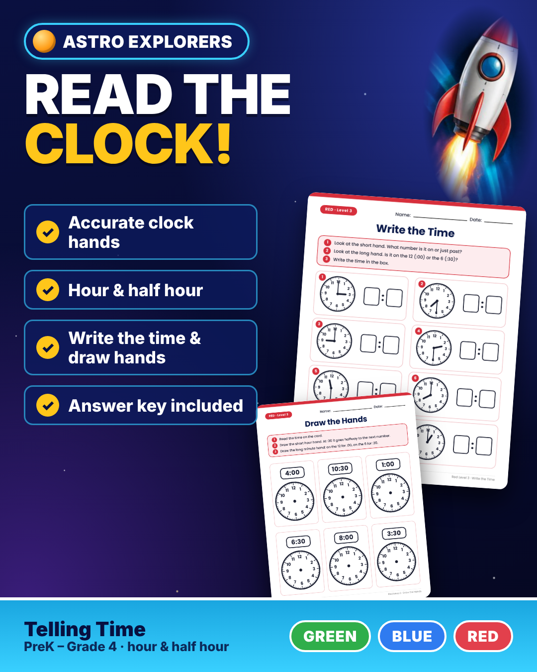 Telling Time to the Hour & Half Hour | Space File Folders | Special Ed
