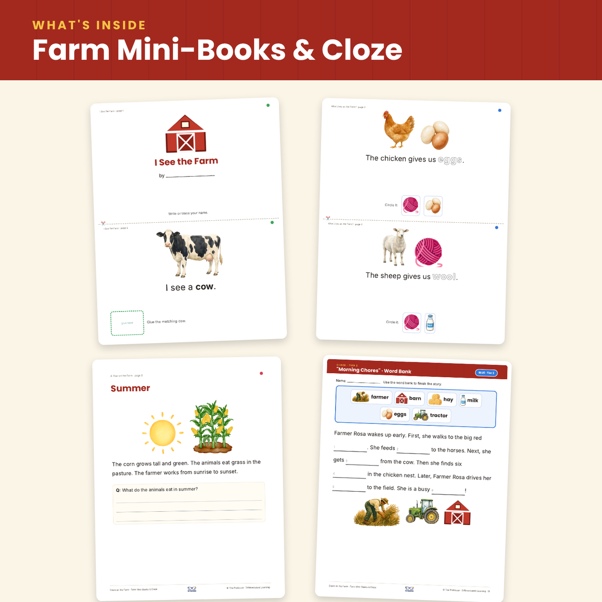 Farm Leveled Mini-Books & Cloze Reading | 3 Levels | Special Education PreK-2