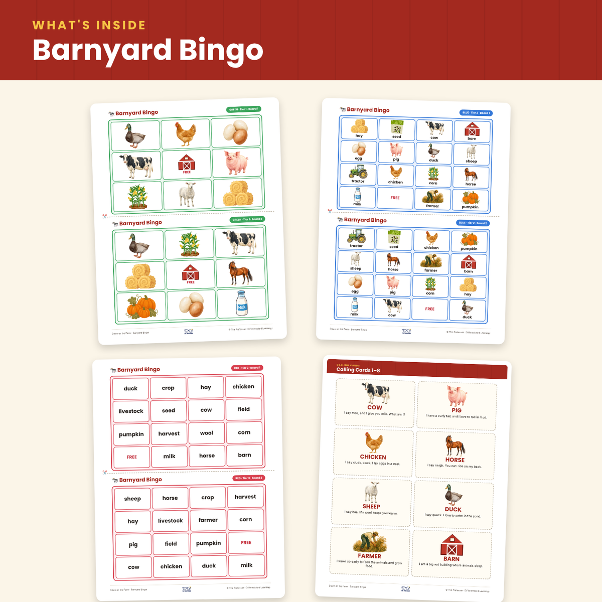 Farm Vocabulary Bingo Game | 3 Leveled Boards | Special Education PreK-2