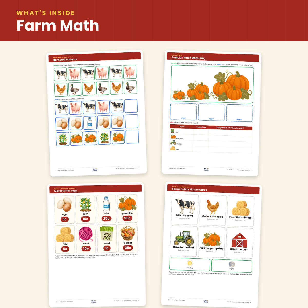 Farm Math Activities | Counting, Patterns, Money & Time | Special Ed PreK-2