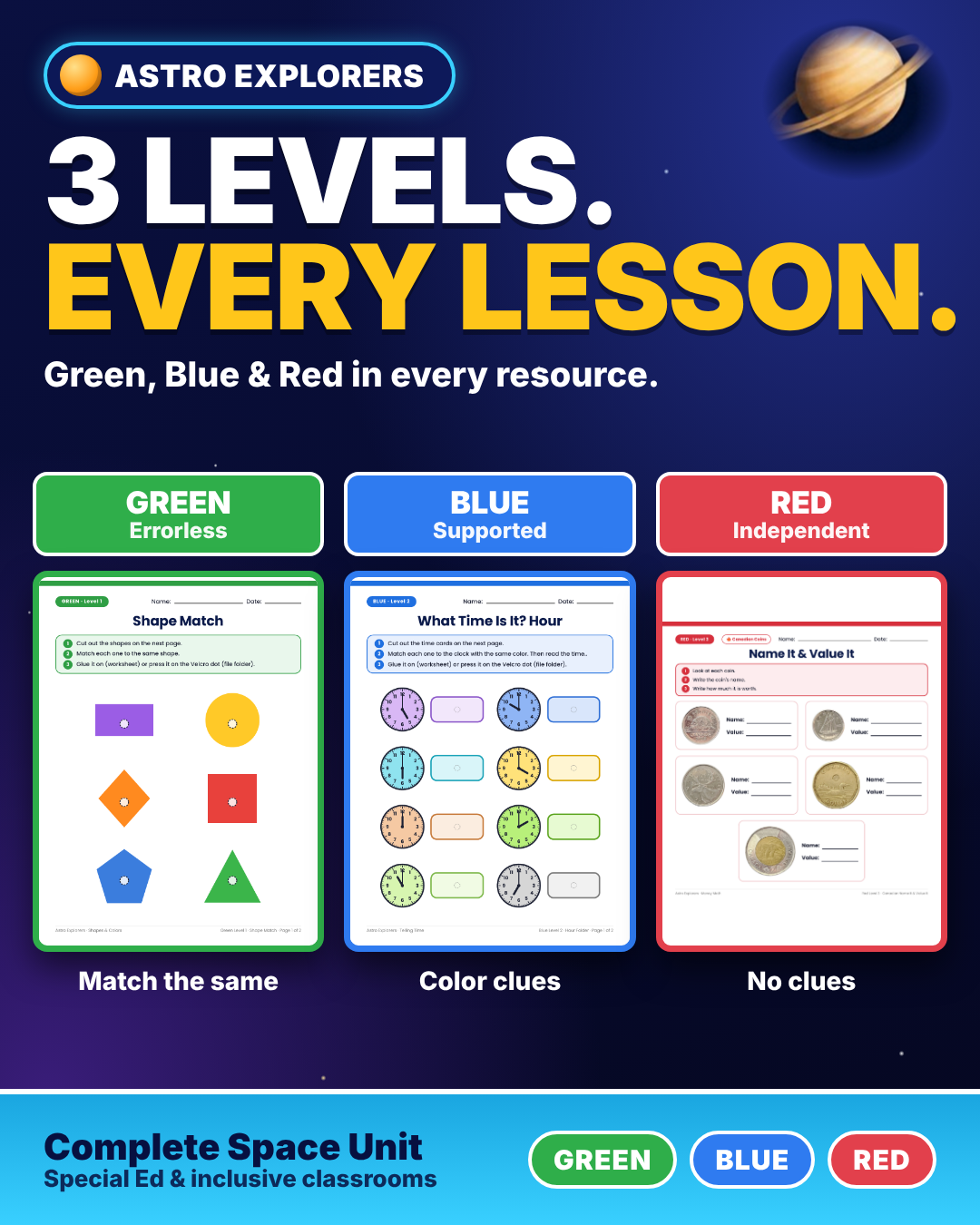 Astro Explorers: Complete Space Unit Bundle | Special Education | 3 Levels | PreK-4