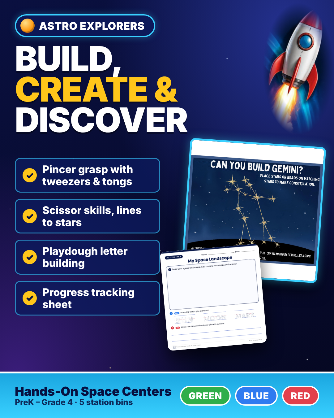 Space Fine Motor Centers | Playdough Mats, Cutting, Constellations | SPED