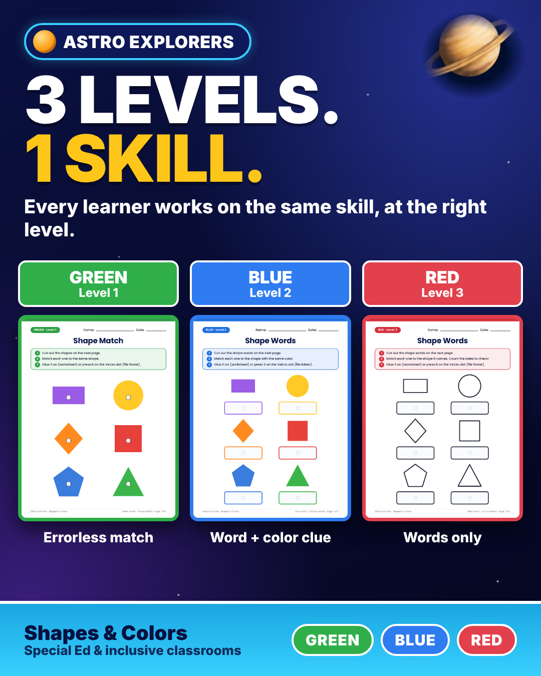 Space Shapes & Colors File Folders | Errorless Matching | Special Education